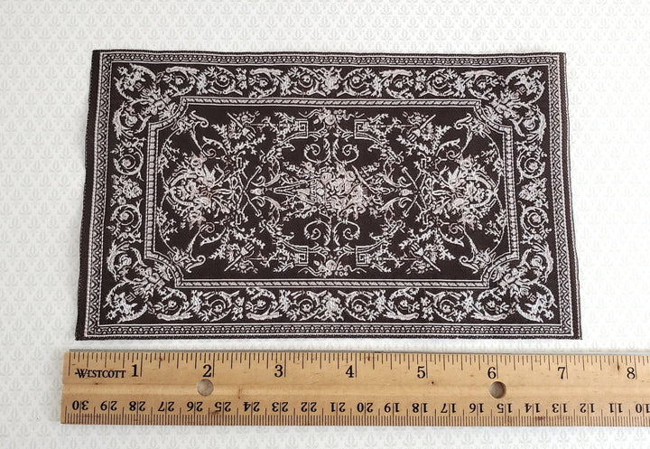 Dollhouse Miniature Rug Brown White Georgian Style Medium Size Woven Fabric 1:12 Scale - Miniature Crush