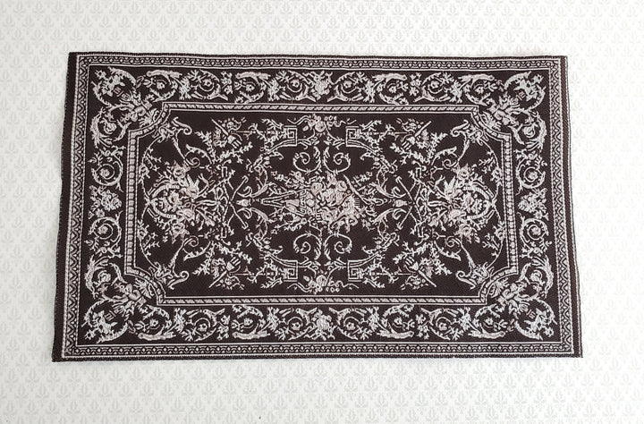 Dollhouse Miniature Rug Brown White Georgian Style Medium Size Woven Fabric 1:12 Scale - Miniature Crush