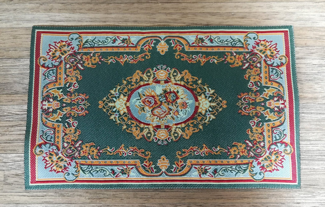 Dollhouse Miniature Rug Green Blue Maroon 5 5/8" x 4" Woven Fabric 1:12 Scale - Miniature Crush