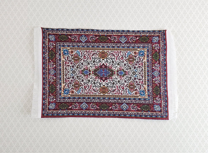 Dollhouse Miniature Rug Small Maroon 6 1/4" x 3 3/4" with Fringe 1:12 Scale - Miniature Crush