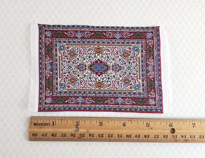Dollhouse Miniature Rug Small Maroon 6 1/4" x 3 3/4" with Fringe 1:12 Scale - Miniature Crush