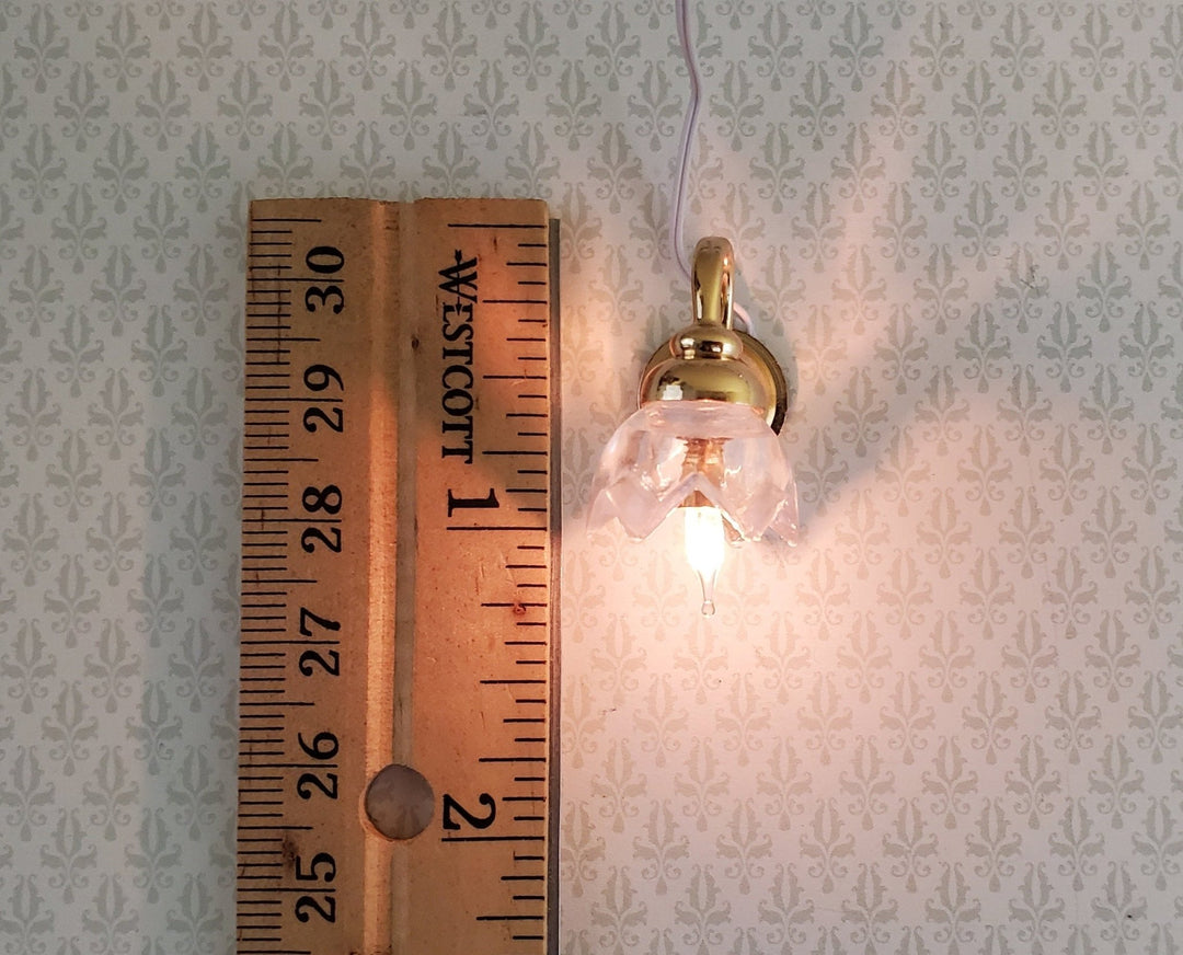 Dollhouse Miniature Sconce Lily Flower Shade Gold 12 Volt 1:12 Wall Light - Miniature Crush