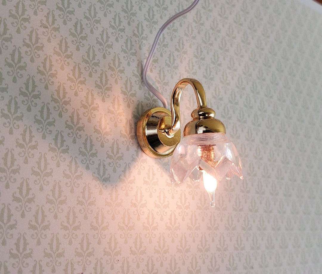 Dollhouse Miniature Sconce Lily Flower Shade Gold 12 Volt 1:12 Wall Light - Miniature Crush