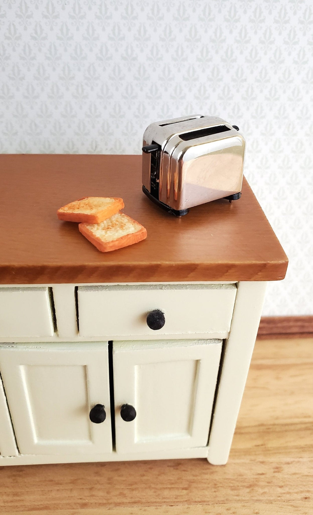 Dollhouse Miniature Silver Toaster with 2 Pieces of Toast 1:12 Scale Kitchen Accessories - Miniature Crush