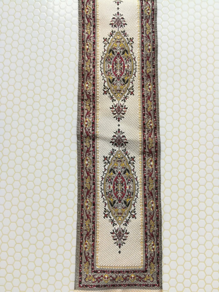Dollhouse Miniature Stair Runner Beige & Maroon Rug Carpet 1:12 Scale 19" x 2" - Miniature Crush