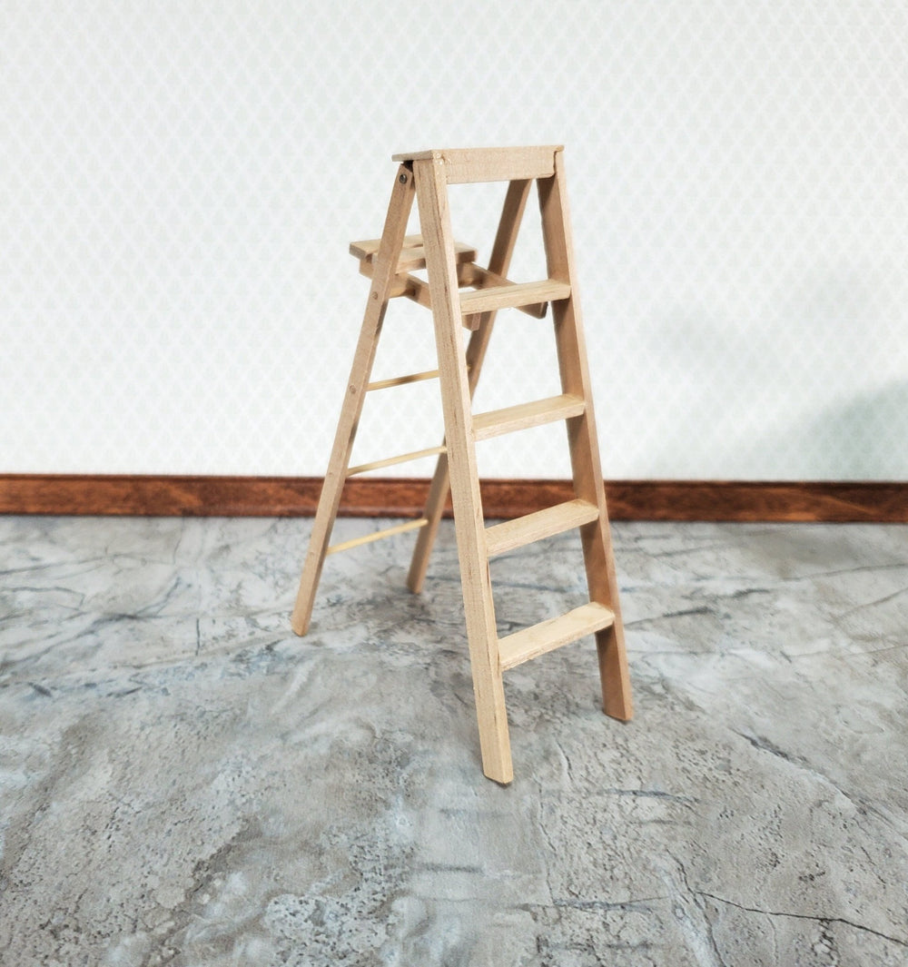 Dollhouse Miniature Step Ladder Tall Wood Folds DIY 1:12 Scale Unpainted Wood - Miniature Crush