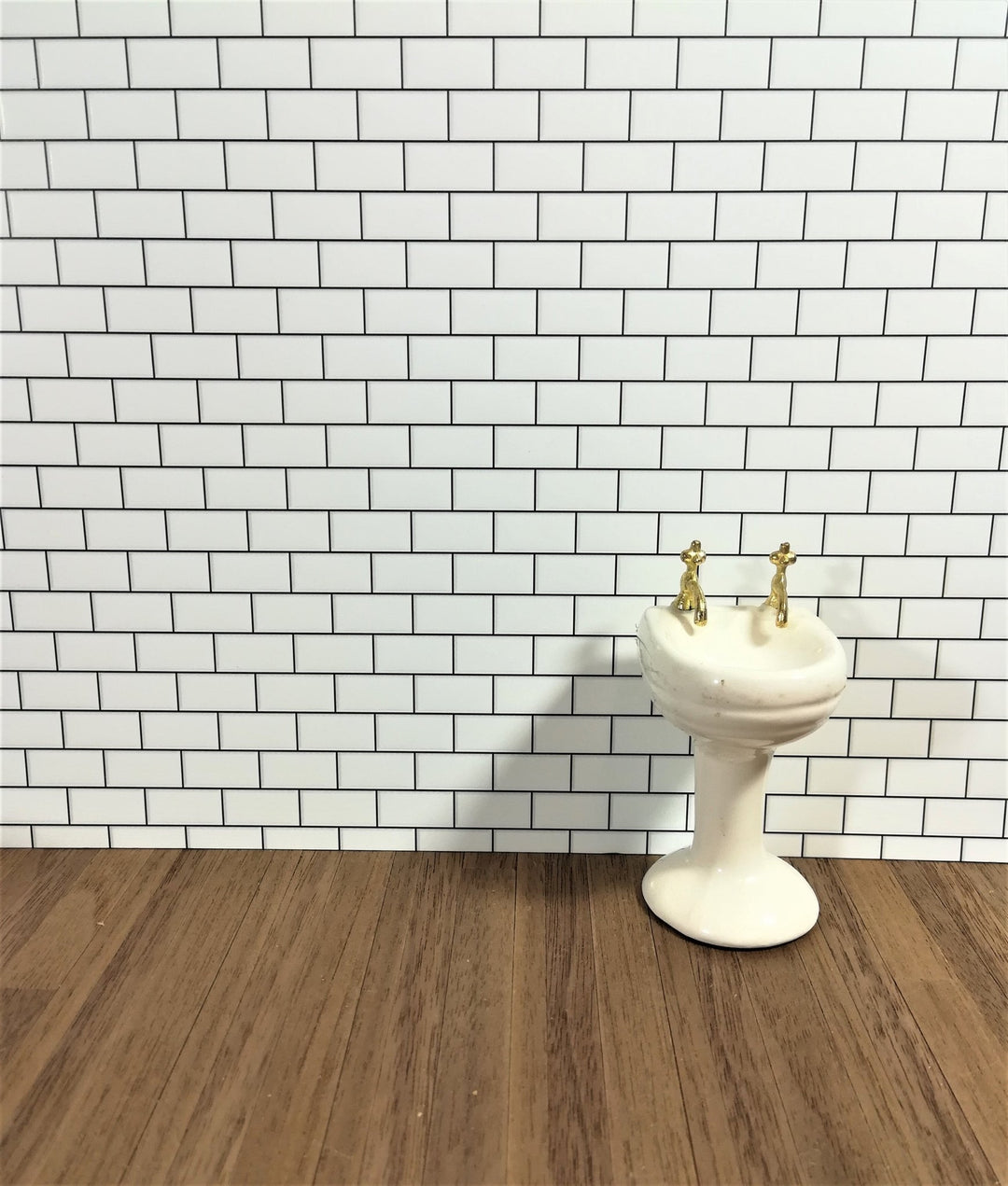Dollhouse Miniature Subway Metro Wall Tile White Embossed Glossy Paper 1:12 Scale Dark Grout - Miniature Crush