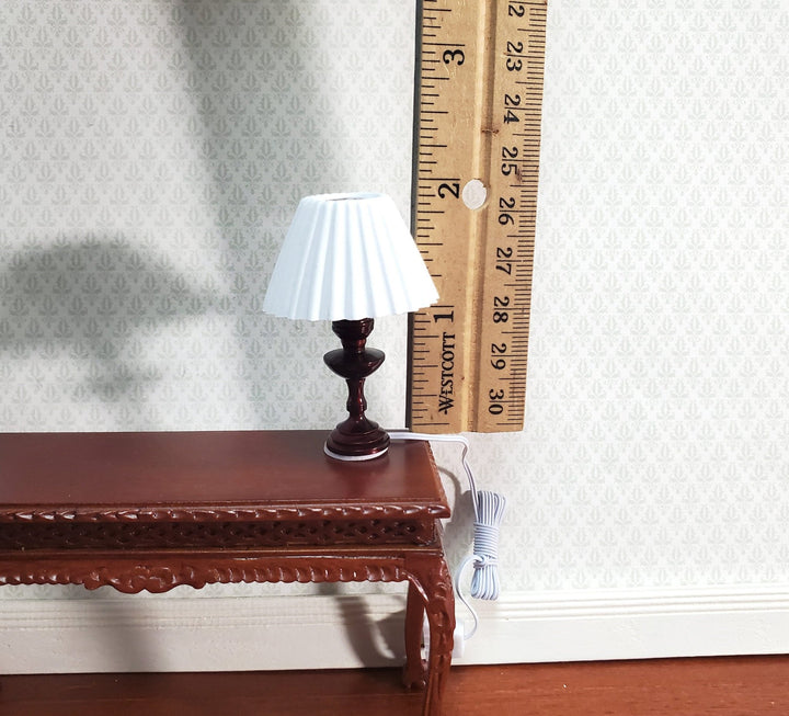 Dollhouse Miniature Table Lamp White Shade Bronze Base 1:12 Scale 12 volt with Plug - Miniature Crush