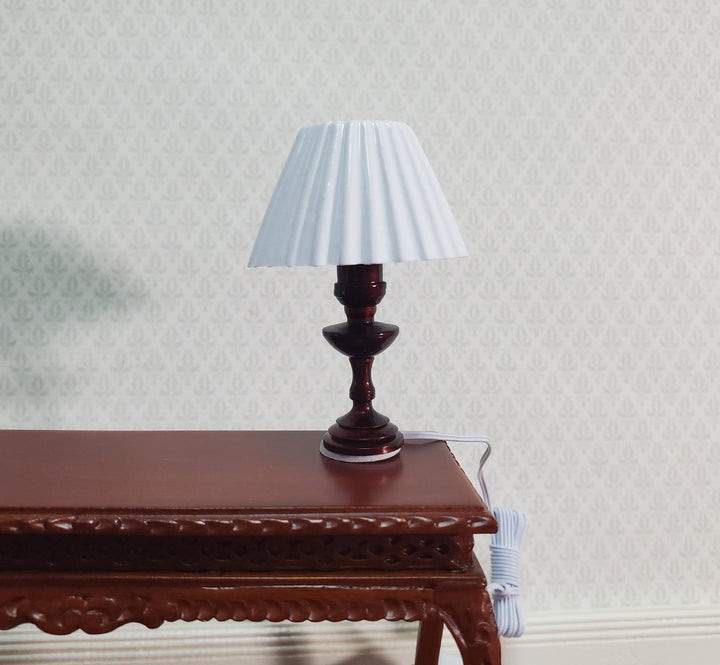 Dollhouse Miniature Table Lamp White Shade Bronze Base 1:12 Scale 12 volt with Plug - Miniature Crush