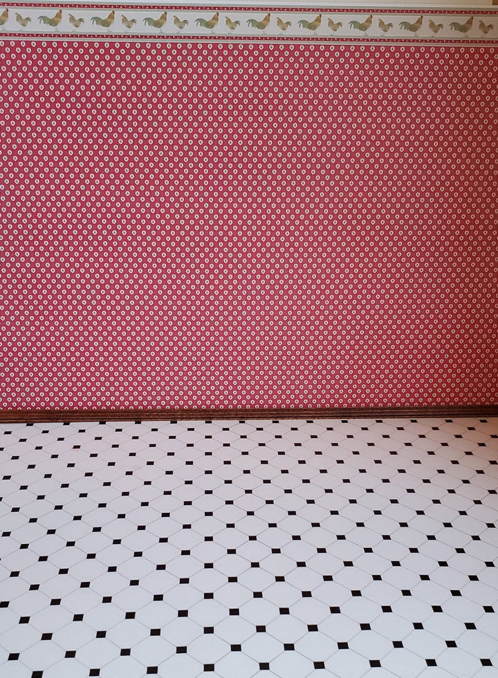 Dollhouse Miniature Tile Floor White with Black Diamonds Glossy Sheet 1:12 Scale - Miniature Crush