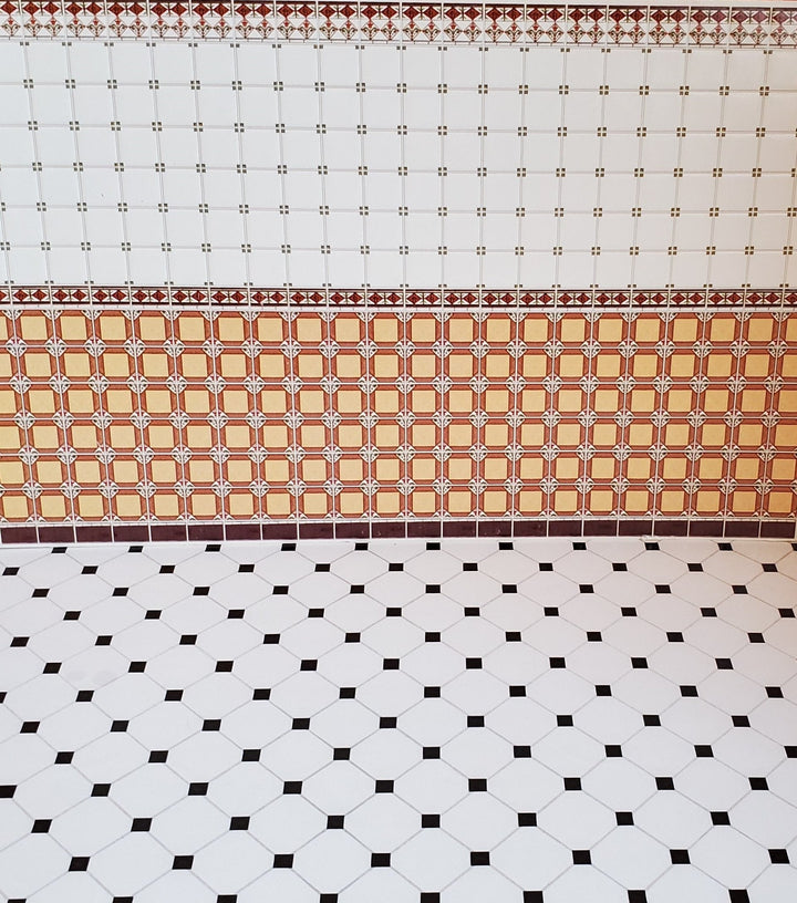 Dollhouse Miniature Tile Floor White with Black Diamonds Glossy Sheet 1:12 Scale - Miniature Crush