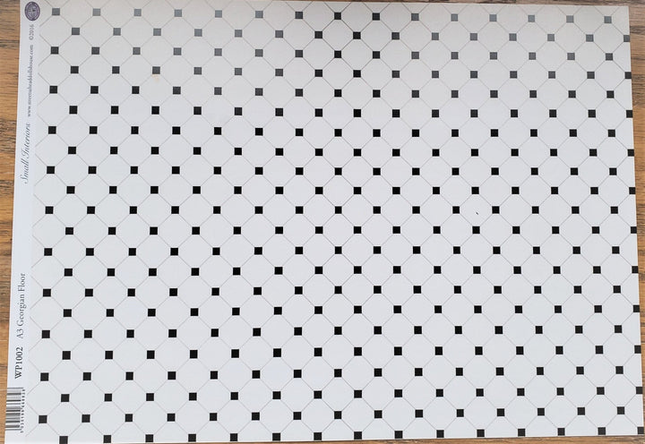 Dollhouse Miniature Tile Floor White with Black Diamonds Glossy Sheet 1:12 Scale - Miniature Crush