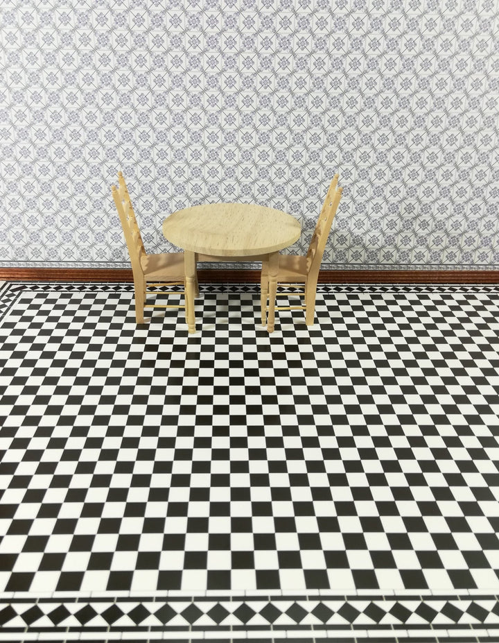 Dollhouse Miniature Tile Flooring Black & White Checked Diamonds Squares 1:12 Scale - Miniature Crush