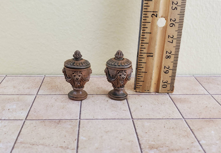 Dollhouse Miniature Urn Lion Head Classical with Lid Resin 1:12 Scale Aged - Miniature Crush