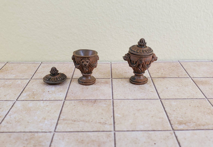 Dollhouse Miniature Urn Lion Head Classical with Lid Resin 1:12 Scale Aged - Miniature Crush