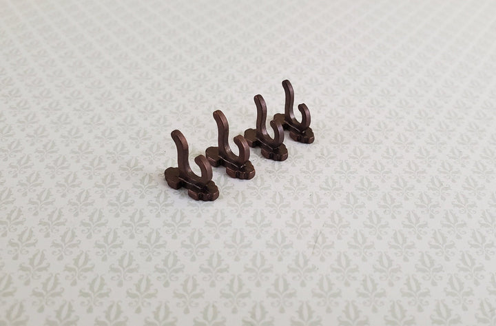 Dollhouse Miniature Wall Hooks Set of 4 Metal 1:12 Scale Bronze Finish 1/2" - Miniature Crush