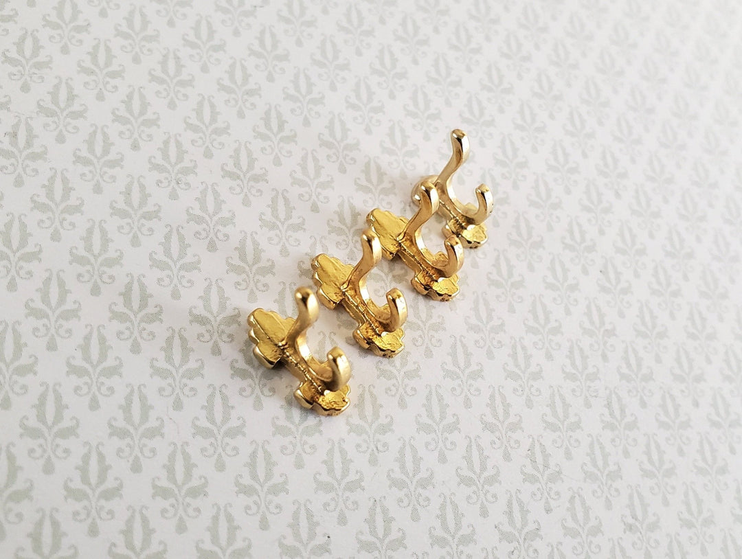 Dollhouse Miniature Wall Hooks Set of 4 Metal 1:12 Scale Gold Finish 1/2" - Miniature Crush