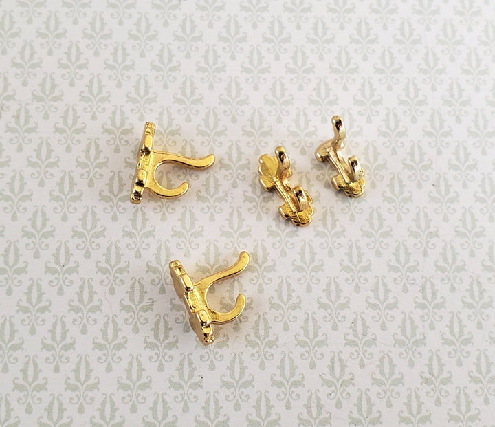 Dollhouse Miniature Wall Hooks Set of 4 Metal 1:12 Scale Gold Finish 1/2" - Miniature Crush