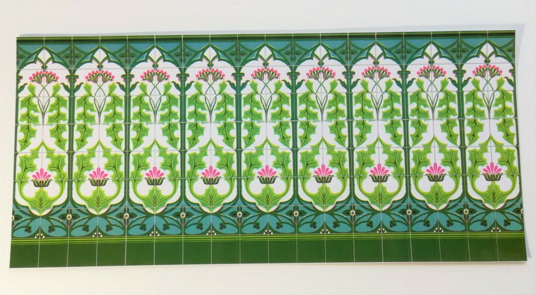 Dollhouse Miniature Wall Tiles Embossed Green Thistle Art Nouveau 1:12 Scale - Miniature Crush