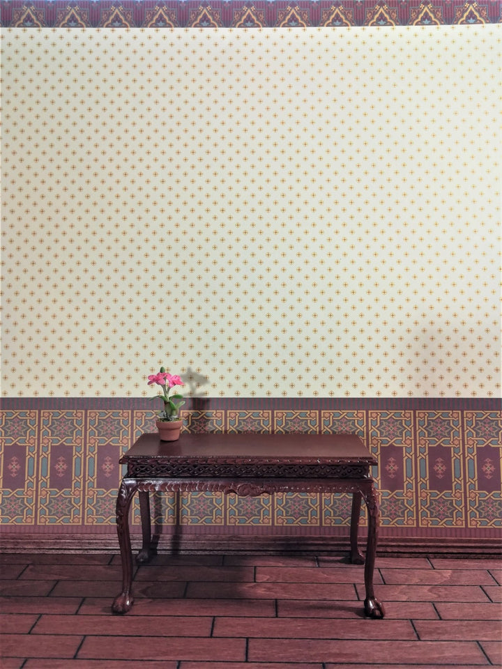 Dollhouse Miniature Wallpaper Brodnax Victorian 3 Part Maroon & Pale Yellow "Tripartite" 1:12 Scale - Miniature Crush