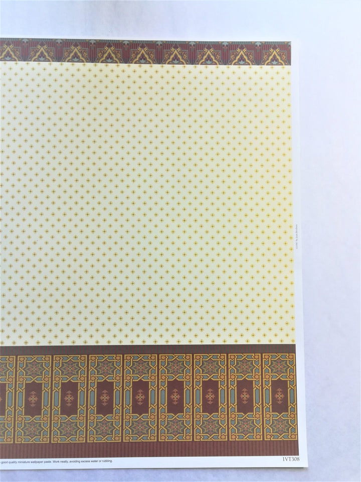 Dollhouse Miniature Wallpaper Brodnax Victorian 3 Part Maroon & Pale Yellow "Tripartite" 1:12 Scale - Miniature Crush