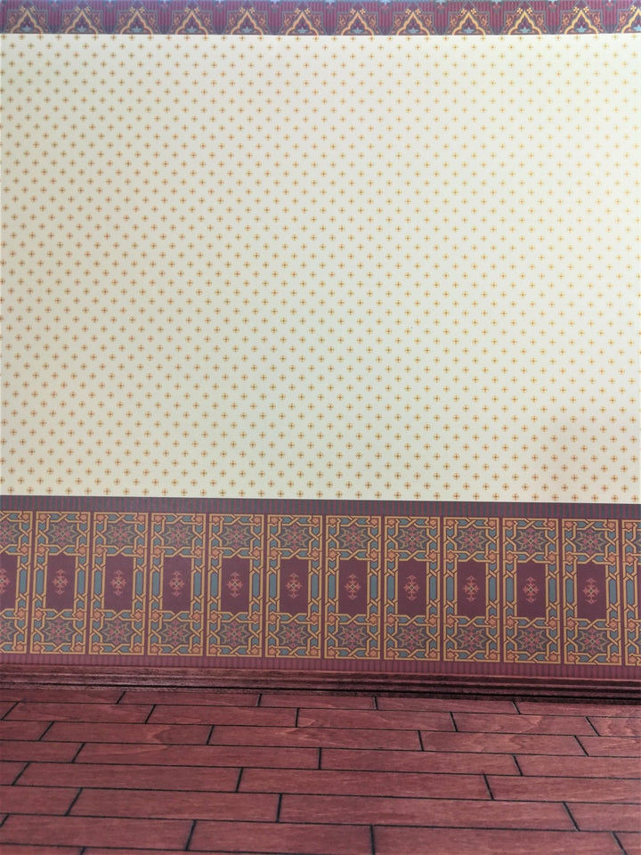 Dollhouse Miniature Wallpaper Brodnax Victorian 3 Part Maroon & Pale Yellow "Tripartite" 1:12 Scale - Miniature Crush
