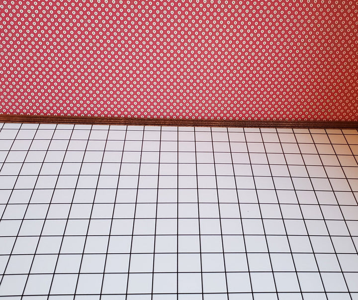 Dollhouse Miniature White Square Tile Embossed Glossy Card 1:12 Scale Dark Grout - Miniature Crush