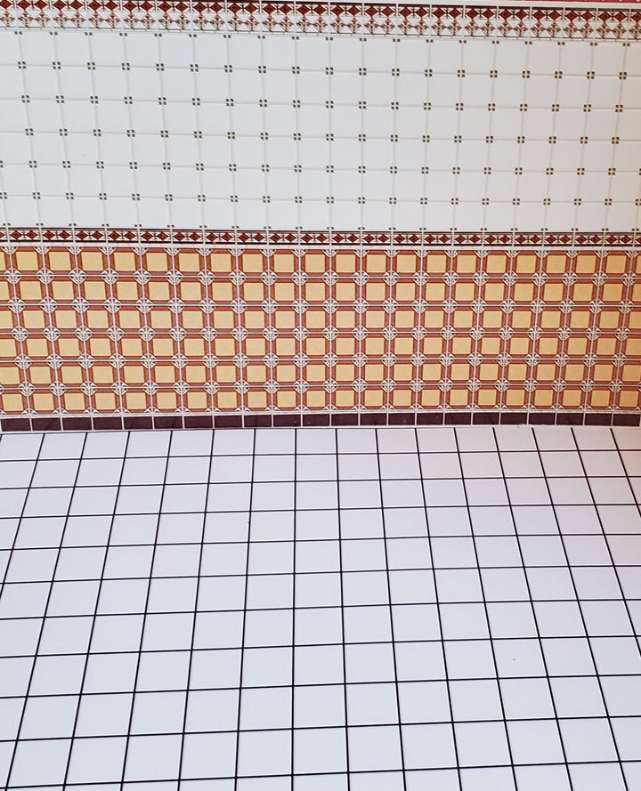 Dollhouse Miniature White Square Tile Embossed Glossy Card 1:12 Scale Dark Grout - Miniature Crush