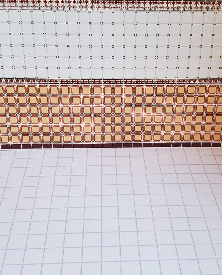 Dollhouse Miniature White Square Tile Embossed Glossy Card 1:12 Scale Light Grout - Miniature Crush