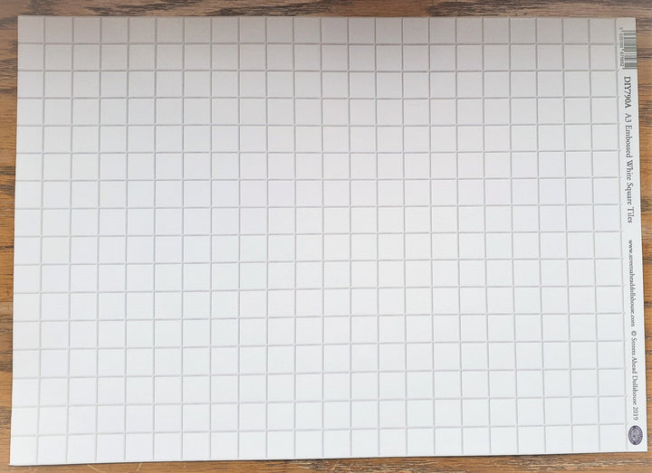Dollhouse Miniature White Square Tile Embossed Glossy Card 1:12 Scale Light Grout - Miniature Crush