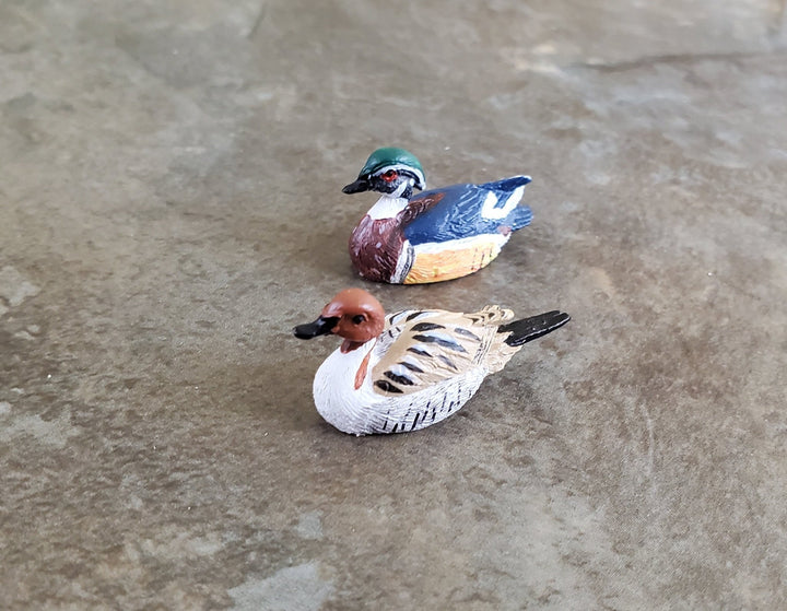 Dollhouse Miniature Wood Ducks Decoys Figures 1:12 Scale Bird Set of 2 - Miniature Crush