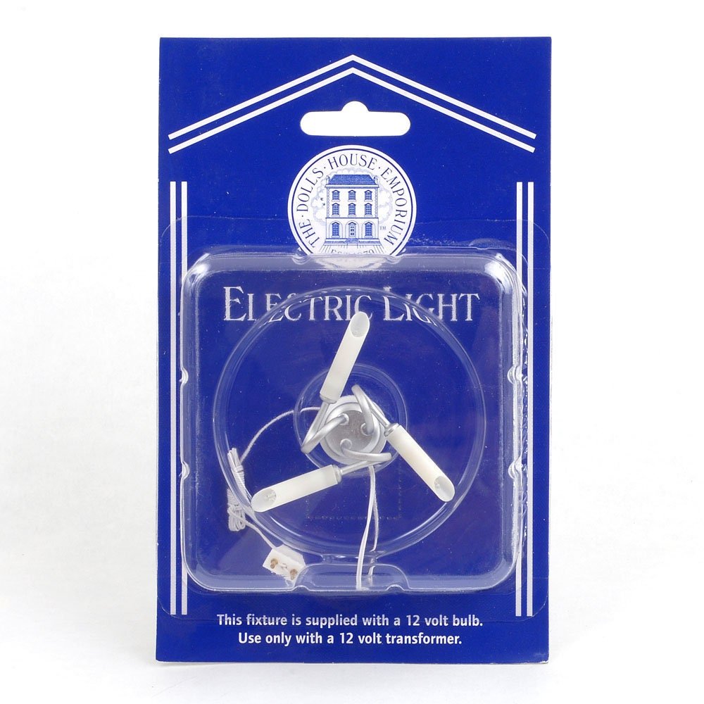 Dollhouse Modern Ceiling Light 3 Arm Silver Plug In Electric 1:12 Scale 12 Volt - Miniature Crush