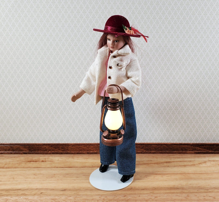 Dollhouse Oil Lantern Lamp Battery Operated Bronze Miniature 1:6 or 1/12 LARGE - Miniature Crush