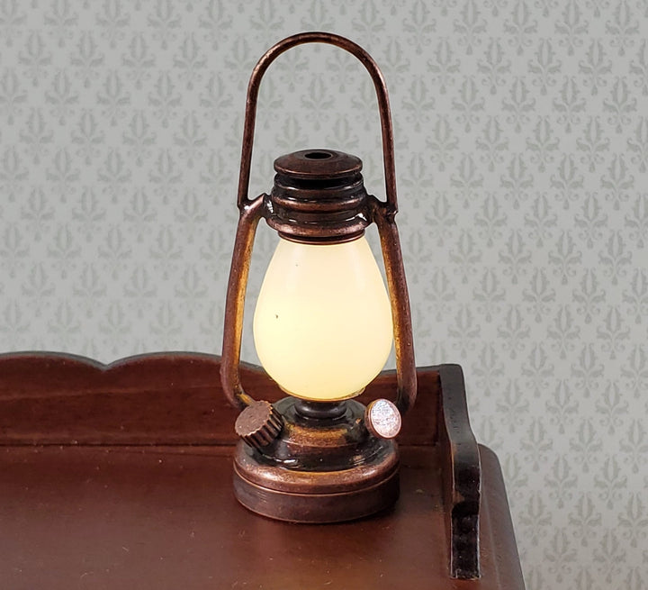 Dollhouse Oil Lantern Lamp Battery Operated Bronze Miniature 1:6 or 1/12 LARGE - Miniature Crush