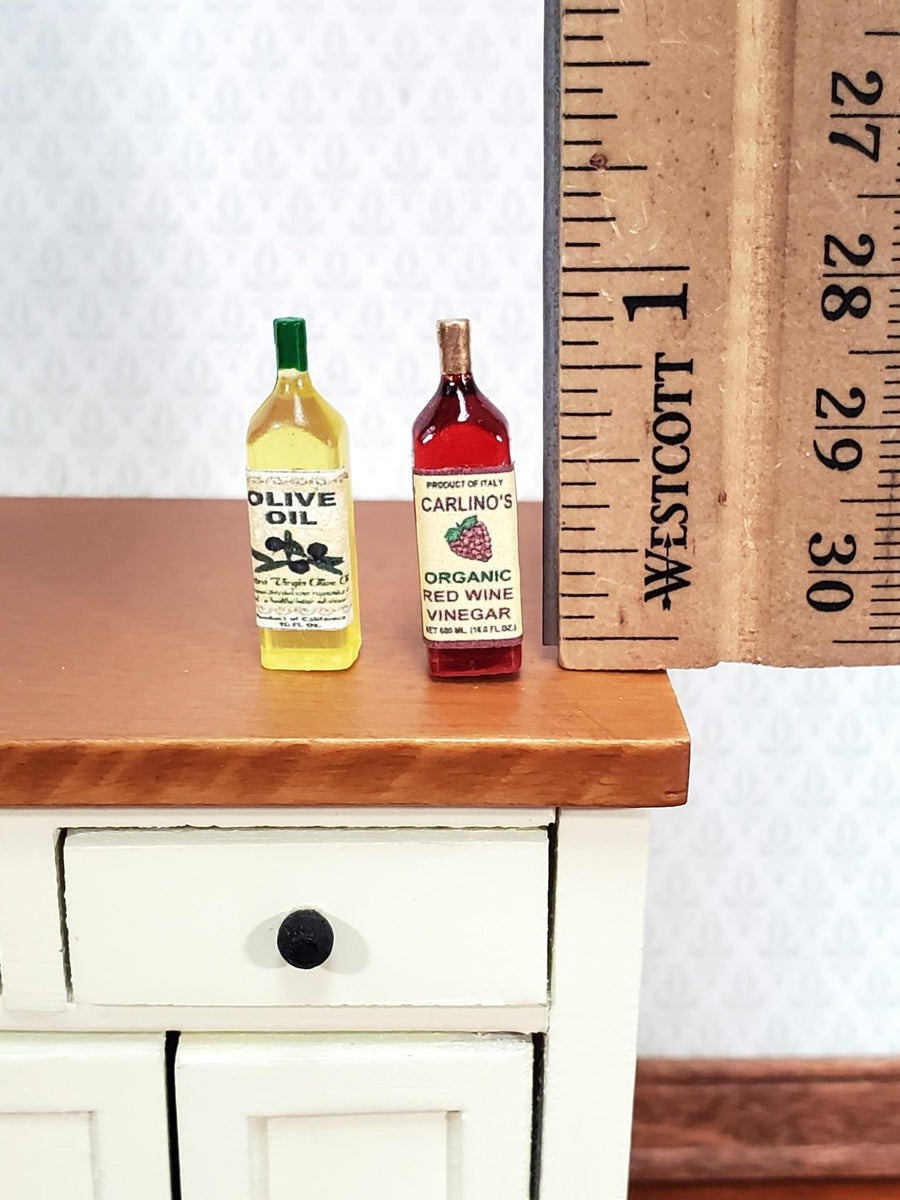 Dollhouse Olive Oil & Red Wine Vinegar Bottles 112 Scale Miniature Kitchen Accessory