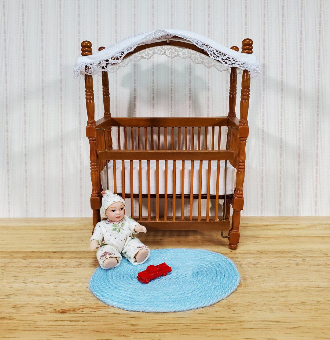 Dollhouse Oval Rug Blue Yarn Small 1:12 Scale Miniature Nursery - Miniature Crush