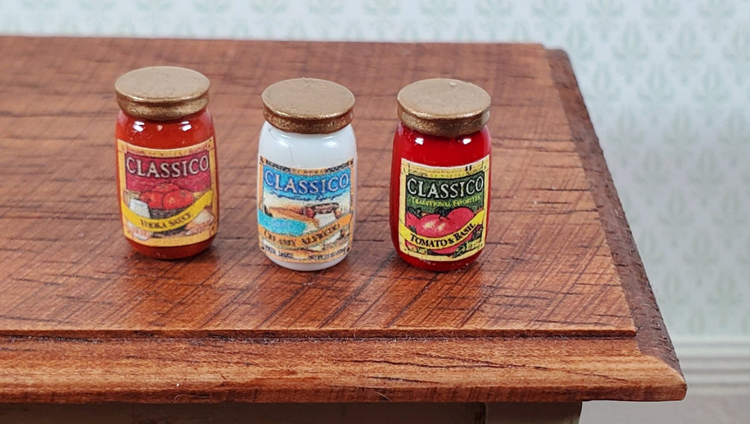 Dollhouse Pasta Sauces x3 Tomato and White Classico Jar 1:12 Scale Miniatures - Miniature Crush