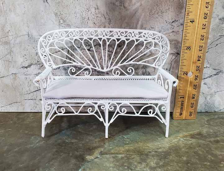 Dollhouse Patio Settee Sofa White Metal 1:12 Scale Miniature Fairy Garden - Miniature Crush