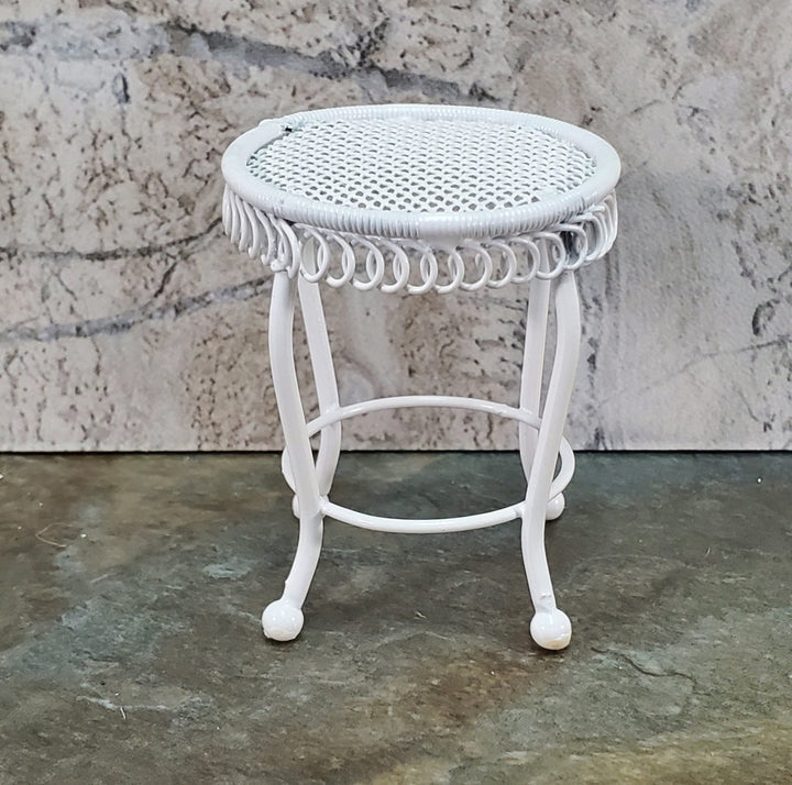 Dollhouse Patio Side Table White Wire Metal 1:12 Scale Miniature or Fairy Garden - Miniature Crush