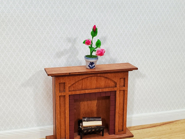 Dollhouse Pink Roses Flowers in Blue & White Ceramic Pot 1:12 Scale Miniature Plant - Miniature Crush