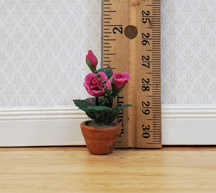 Dollhouse Pink Roses Flowers Potted in Terra Cotta Pot 1:12 Scale Miniature Plant - Miniature Crush