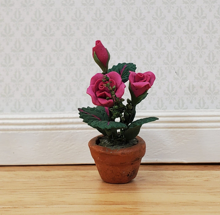 Dollhouse Pink Roses Flowers Potted in Terra Cotta Pot 1:12 Scale Miniature Plant - Miniature Crush