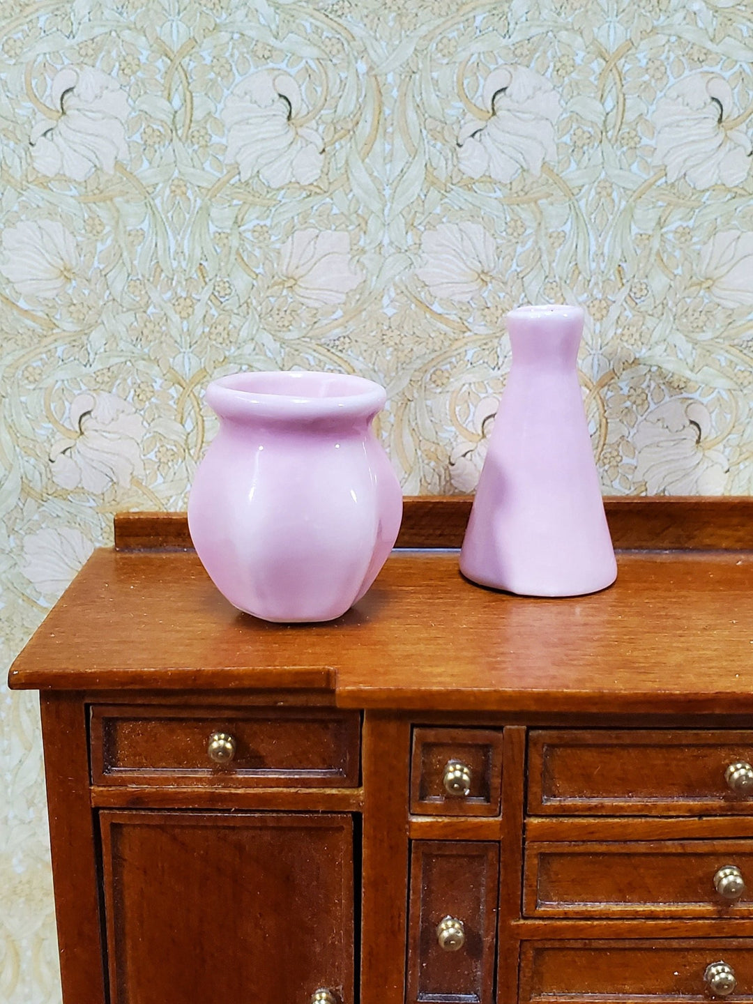 Dollhouse Pink Vases Ceramic LARGE Set of 2 Miniatures Use in 1:12 or 1/6 Scale - Miniature Crush