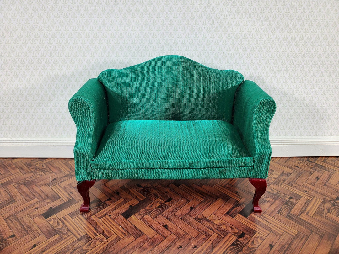 Dollhouse Queen Anne Love Seat Couch Silky Green Fabric 1:12 Scale Miniature Furniture - Miniature Crush