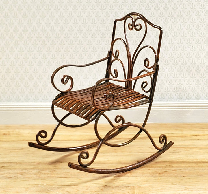 Dollhouse Rocking Chair for Patio Distressed Metal 1:12 Scale Fairy Garden - Miniature Crush