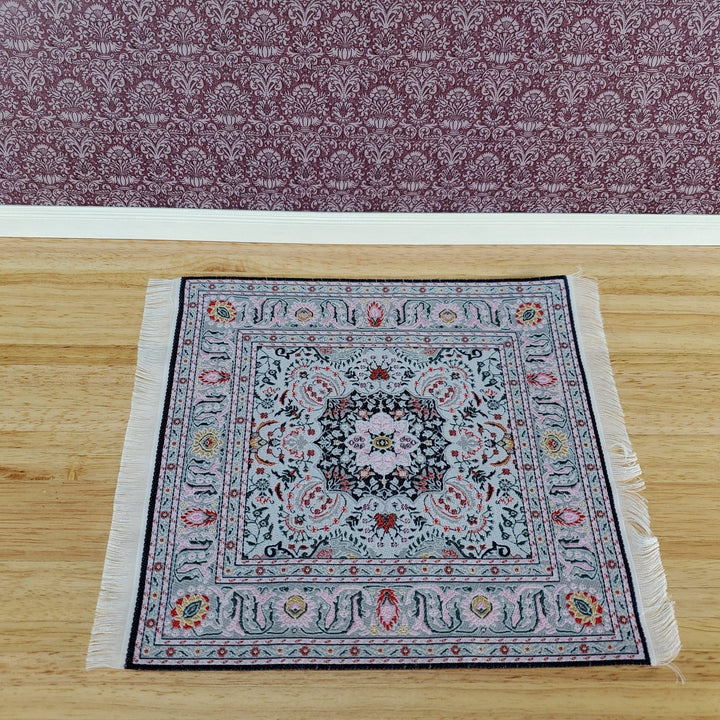 Dollhouse Rug Large Fabric Square Turkish Style Pink Gray 1:12 Scale Miniature Carpet - Miniature Crush