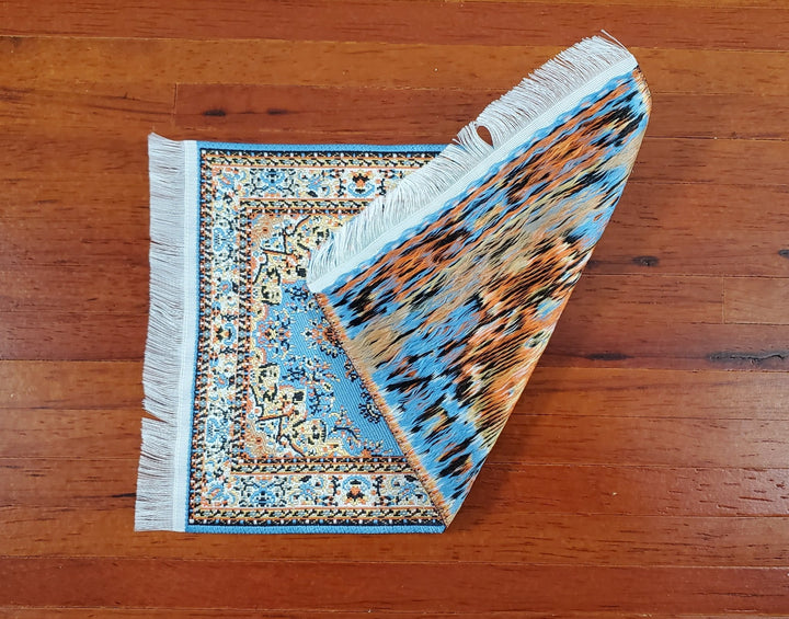 Dollhouse Rug with Fringe Blue and White Small Woven Fabric 1:12 Scale - Miniature Crush