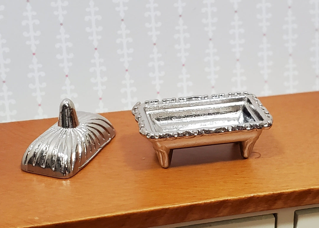 Dollhouse Serving Dish with Cover Metal Silver Finish 1:12 Scale Miniature Kitchen - Miniature Crush