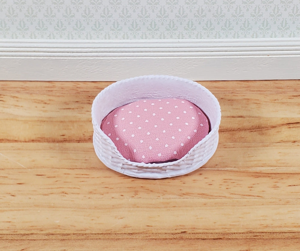 Dollhouse Small Pet Bed Cat or Small Dog White 7 Pink 1:12 Scale Miniature - Miniature Crush