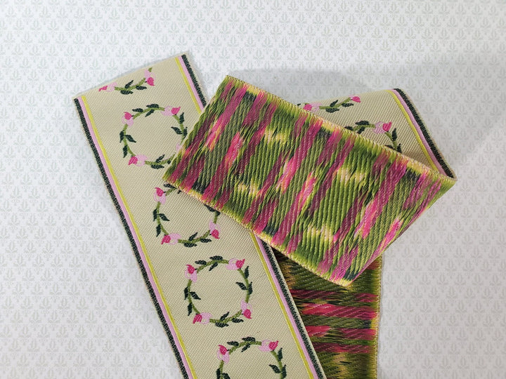 Dollhouse Stair Runner Carpet Pink Rose Creamy Yellow 19" Long Woven Fabric 1:12 Scale Miniature - Miniature Crush